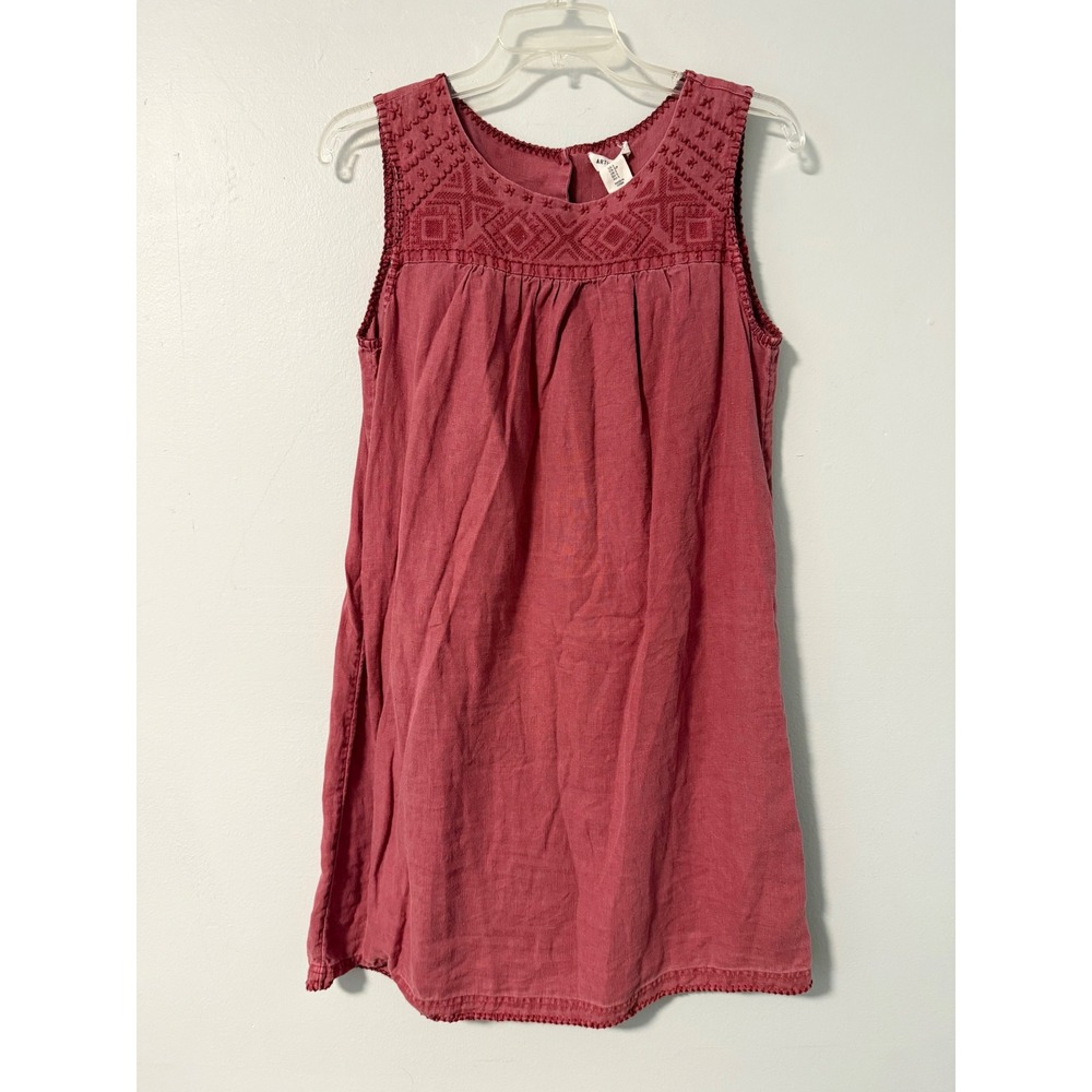 Artisan NY Womens Rose Pink 100% Linen Embroidered Sleeveless Shift Dress Size S